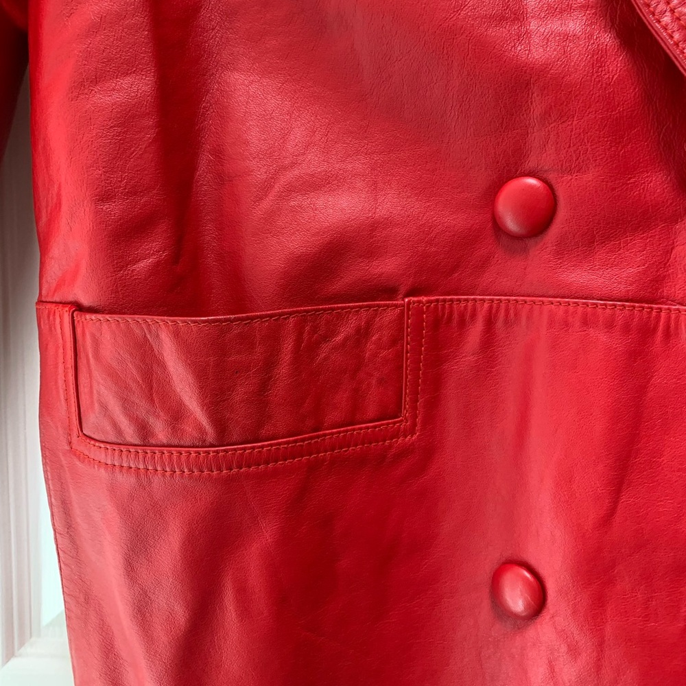 COMINT Womens single breasted red leather jacket blaser VINTAGE M - Picture 6 of 10